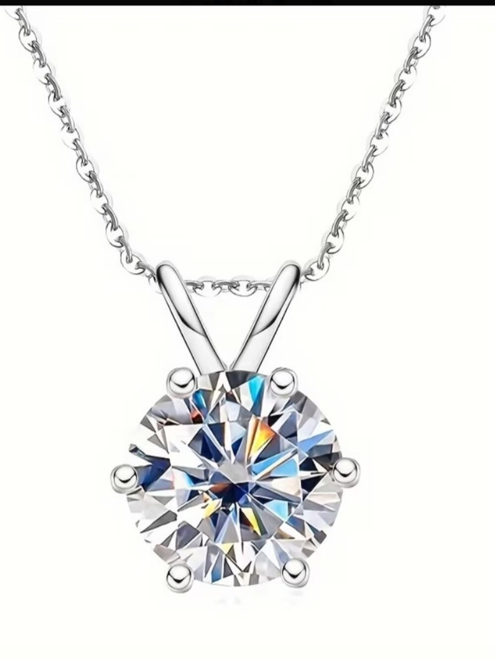 Moissanite Brilliant Round CZ Pendant Necklace - Silver